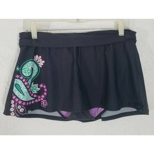 Athleta Women's M Charcoal Gray Purple Paisley Swim Skirt Bottoms